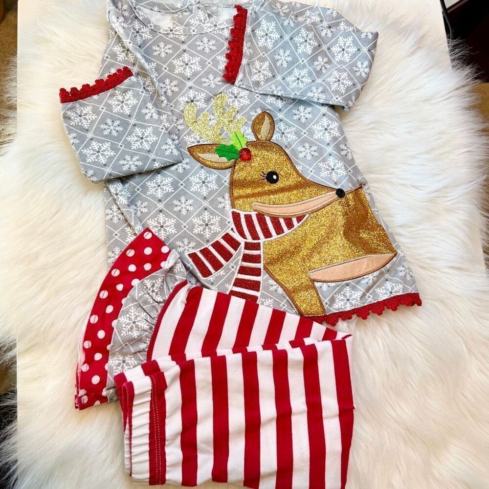 Rare Editions Toddler Girls Grey Red Reindeer 2-pc Top/Leggings Set 3T Preowned
